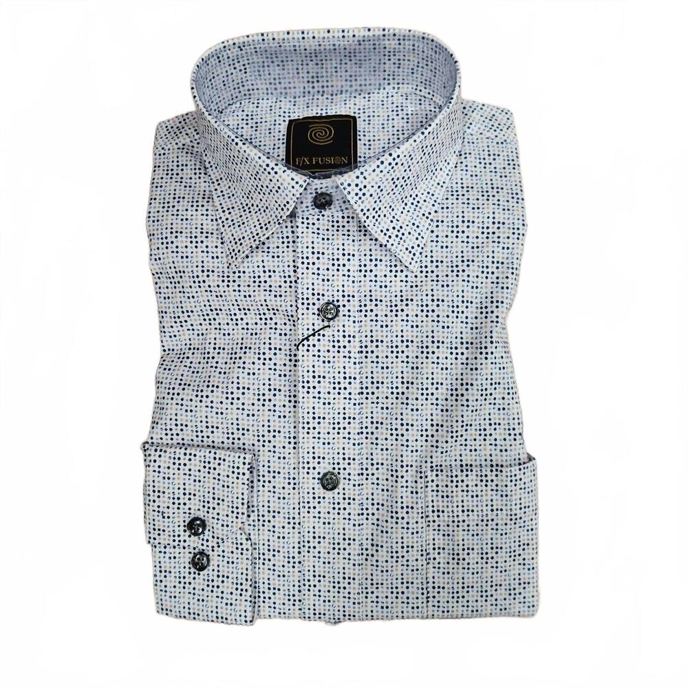 NEW F/X FUSION men's long sleeve micro dot print shirt in multi